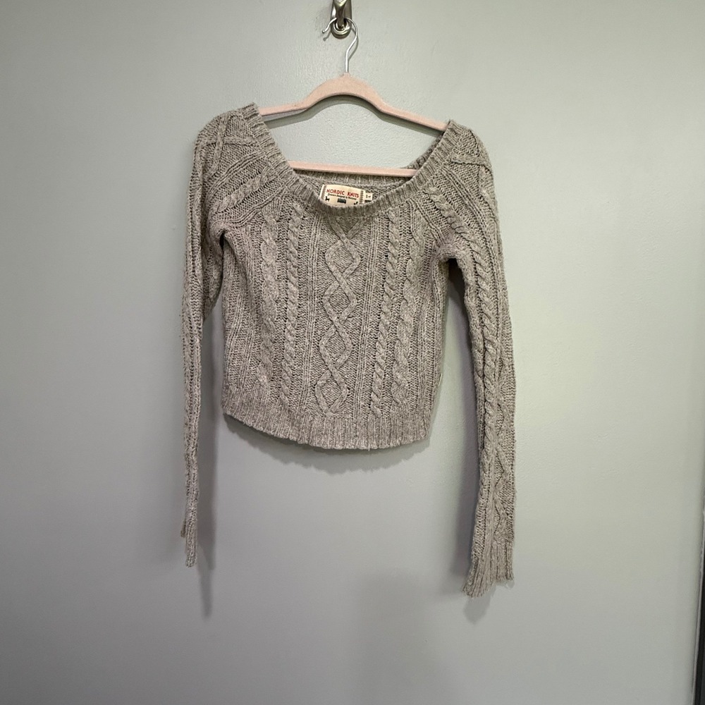 VTG Y2K Hollister Nordic Knits Grey Cable Knit Cropped Sweater cabincore L